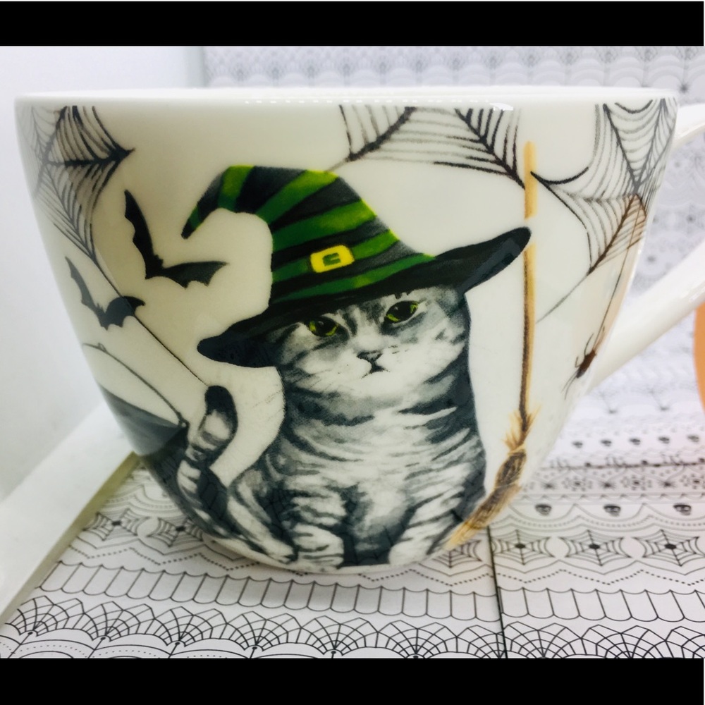 Halloween Witch Cat Portobello Mug Creepy Cauldron Fine China Tea Coffee